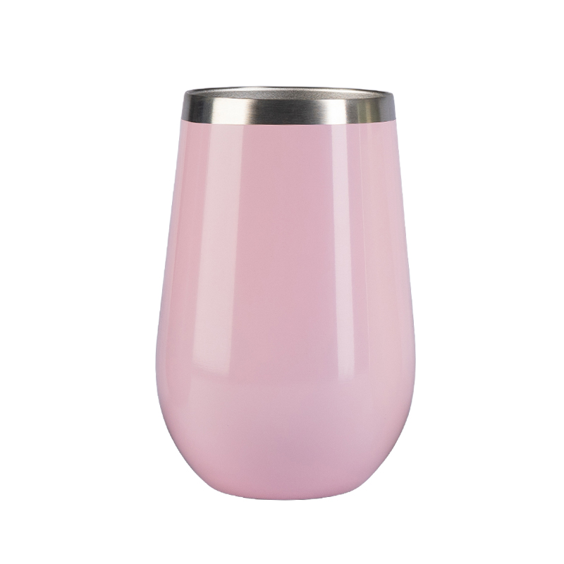 detail of 12oz Vacuum insulated stainless steel wine cup with press-in lid