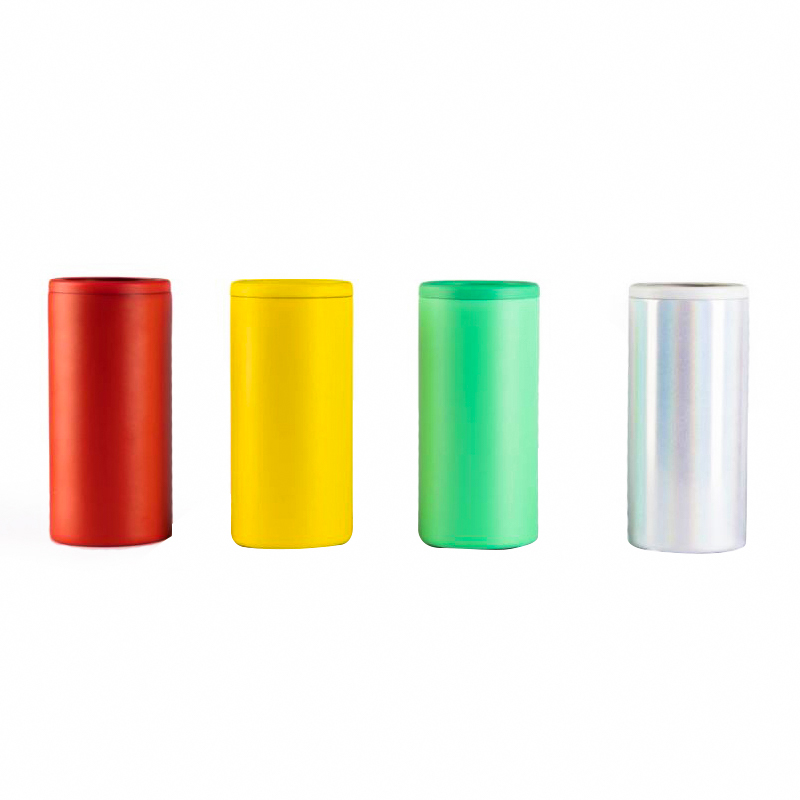 detail of 12oz Slim metal can cooler energy drinks for beer skinny cans