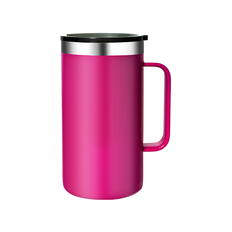 detail of 24oz Stainless steel insulated tall travel mug with handle and lid